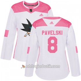 Dame Ishockey San Jose Sharks Tröja Joe Pavelski 8 Adidas 2017-2018 Vit Rosa Fashion Authentic